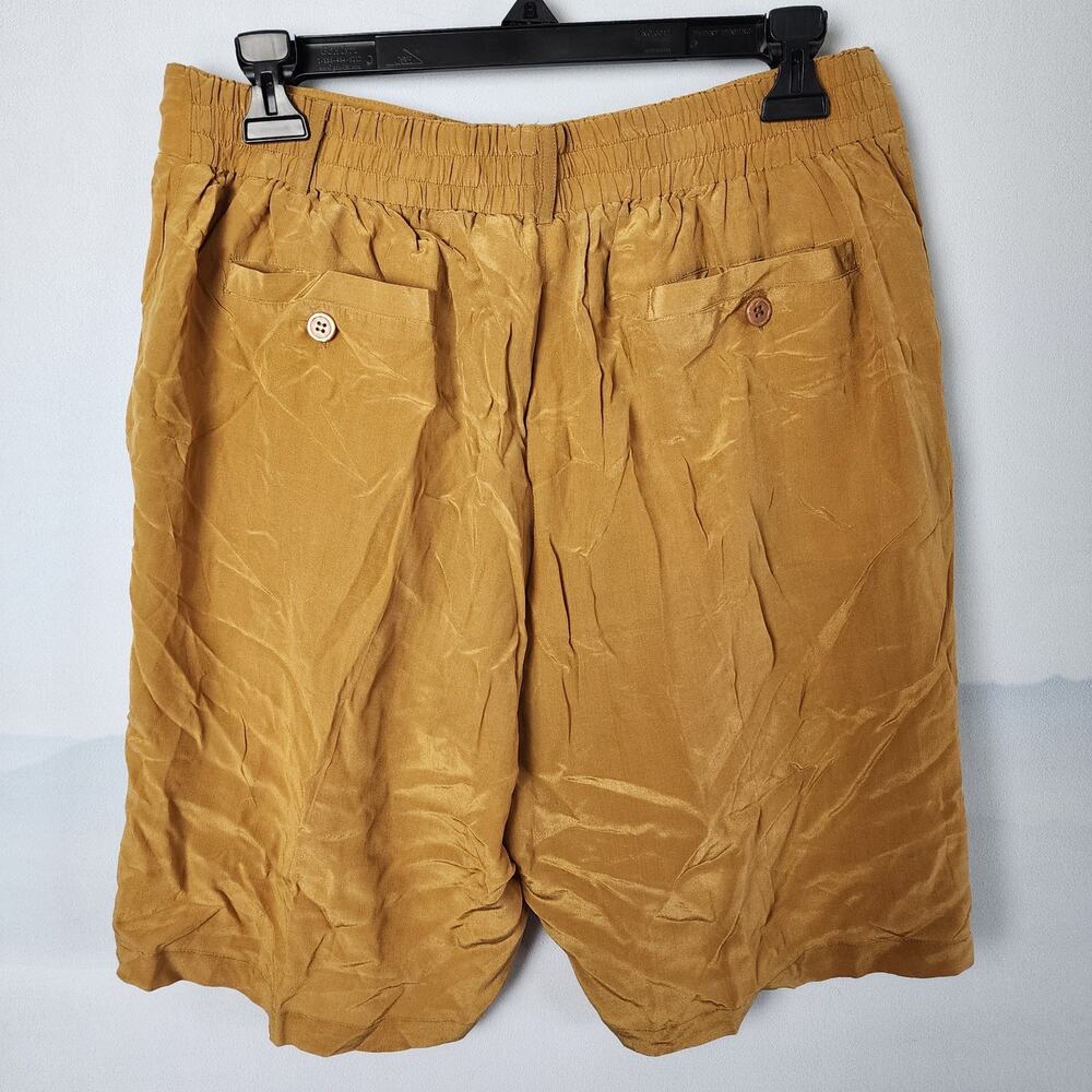 Vintage Avati 100% Pure Silk Mustard Yellow Bermuda Shorts | Women's Medium - Picture 7 of 11